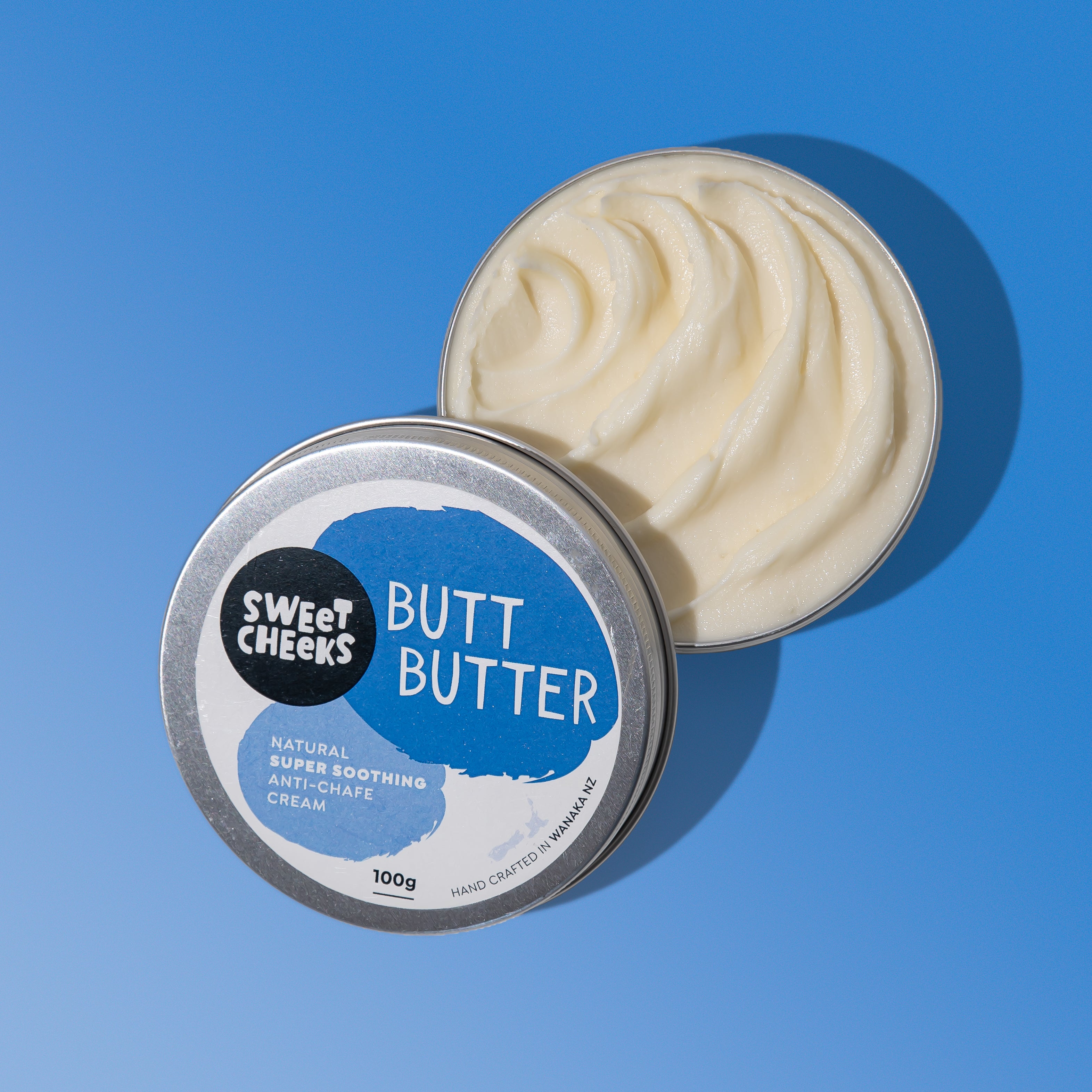An open tin of Butt Butter 100gm 