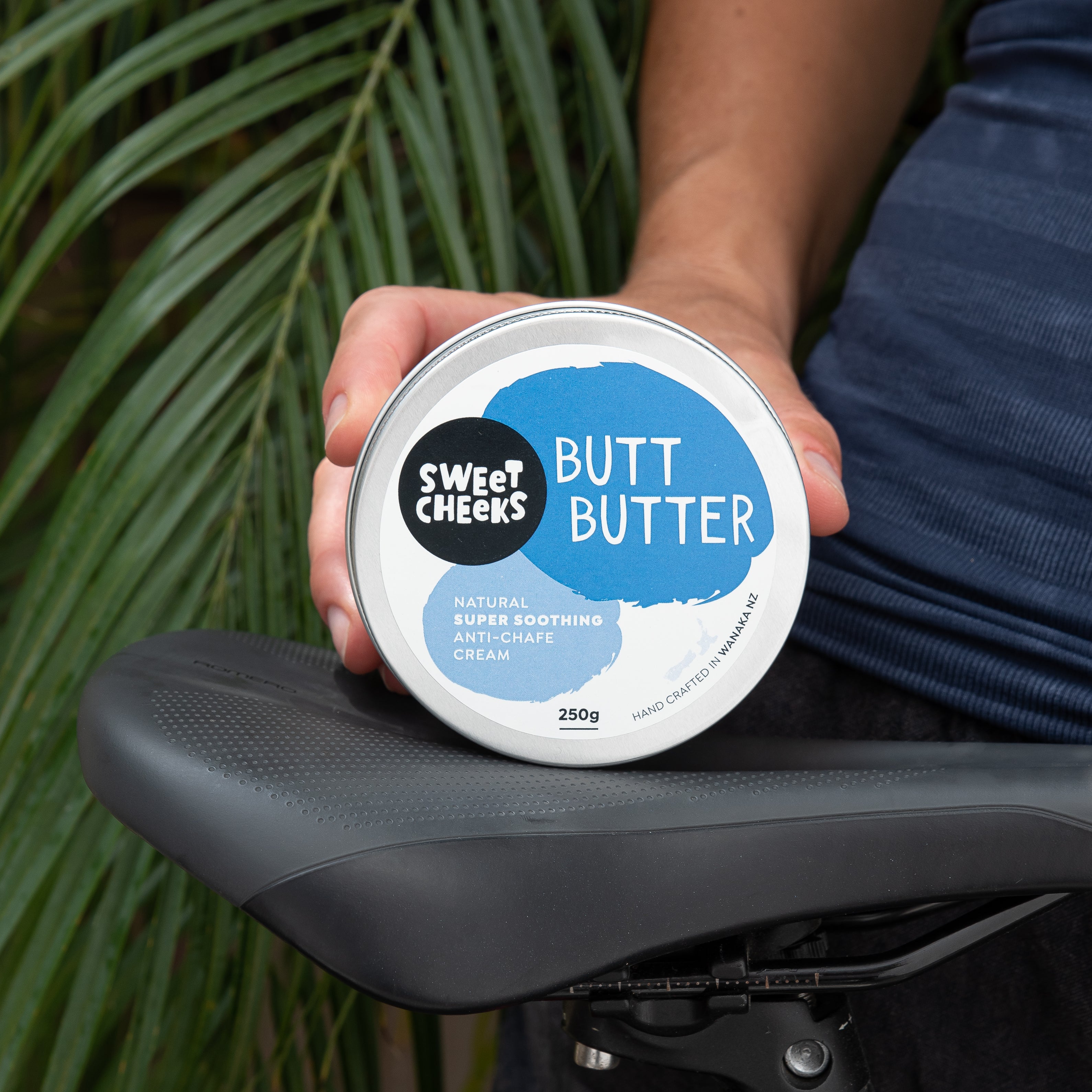 Butt Butter tin 100gm on a bike seat