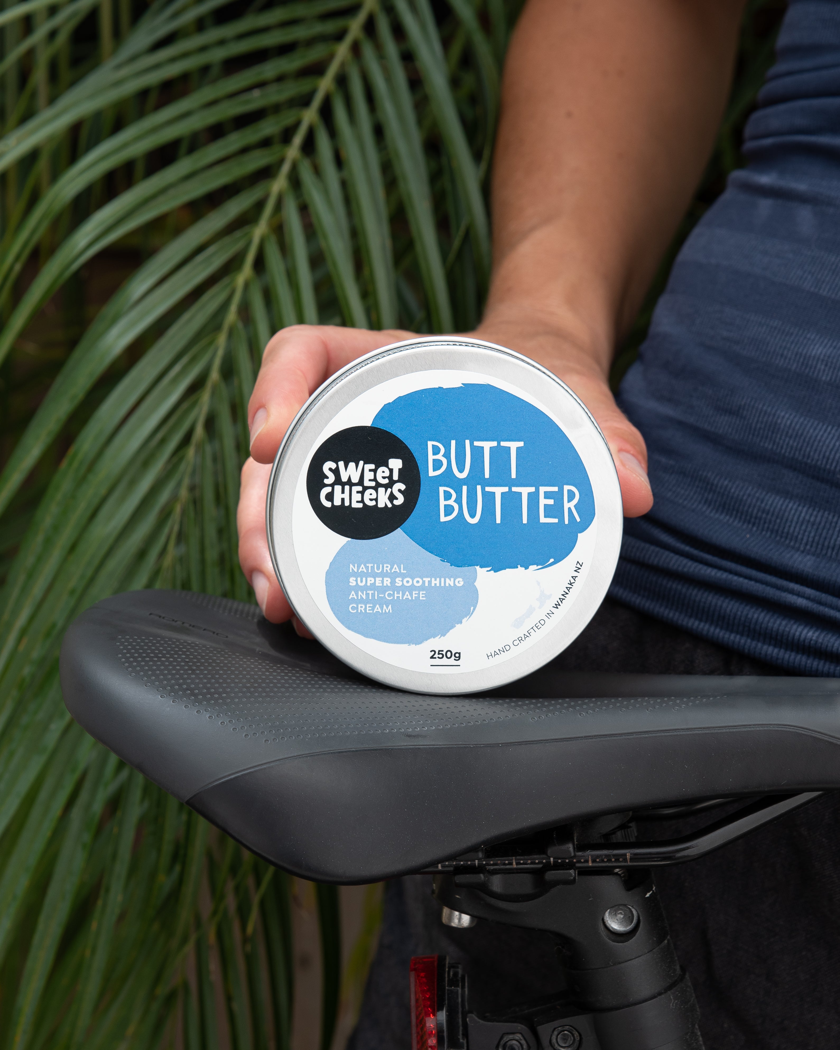 Butt Butter tin 100gm on a bike seat