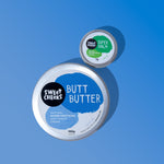 Two containers of Sweet Cheeks Butt Butter on a blue background